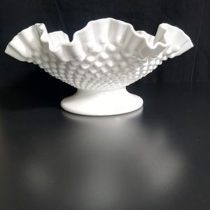 Fenton Hobnail Milk Glass Bowl Edge Ruffled